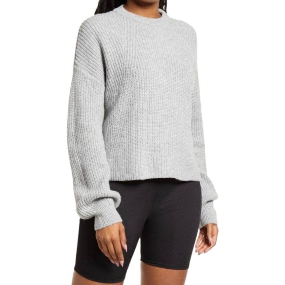 Bp Nordstrom Cleo Crop Crew Neck Sweater in Heather Gray NWT - Picture 2 of 6